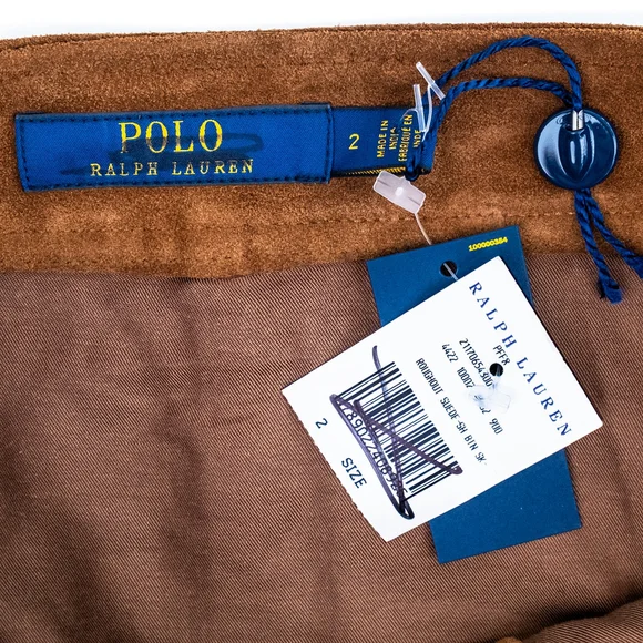 NWT Polo Ralph Lauren Buttoned Suede Mini skirt Brown Suede - Size 2 (XS)